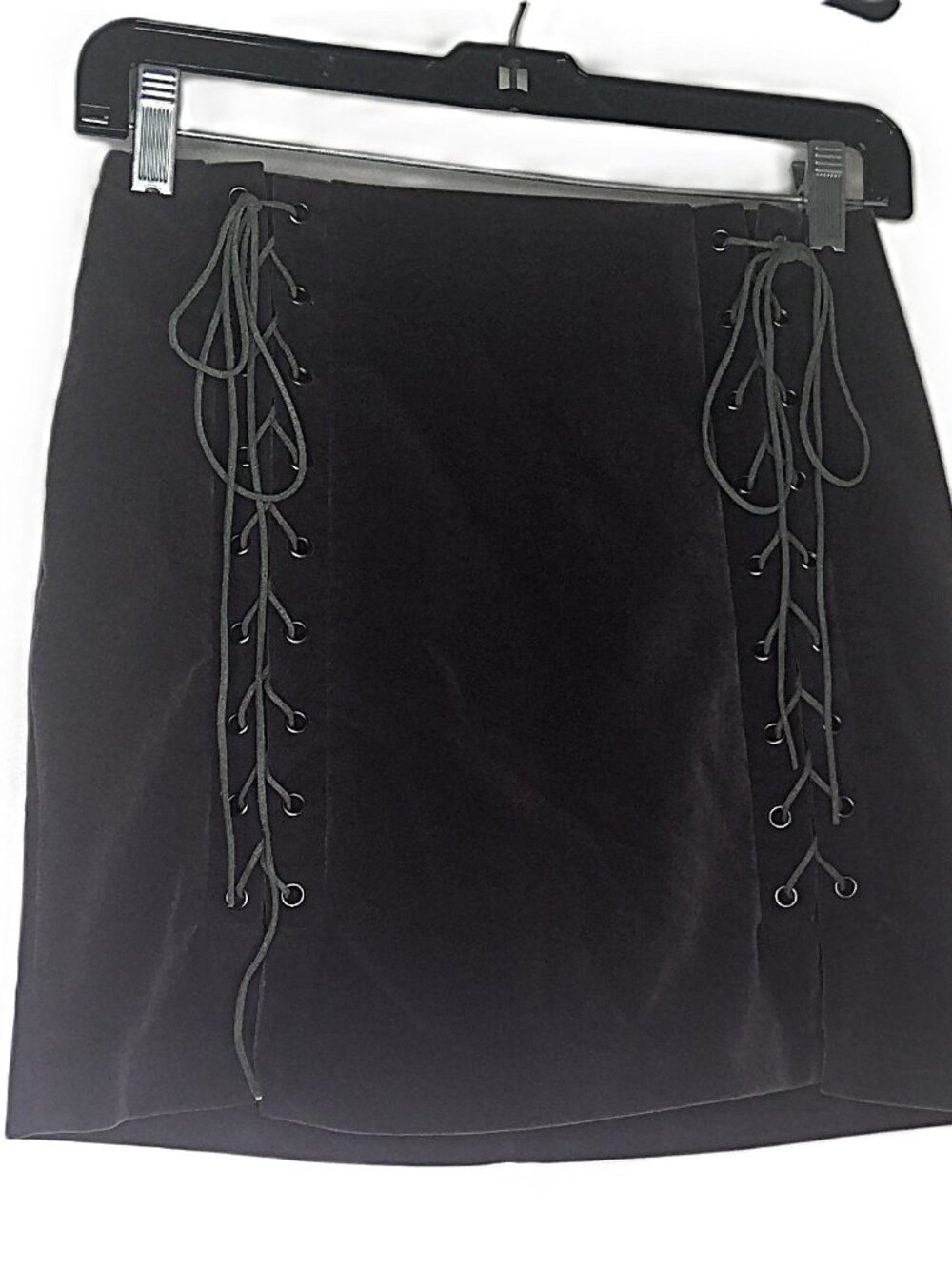 Abbeline Gray Faux Lace-Up Mini Skirt Velvety Ultrasuede A-line Festival Sz XS